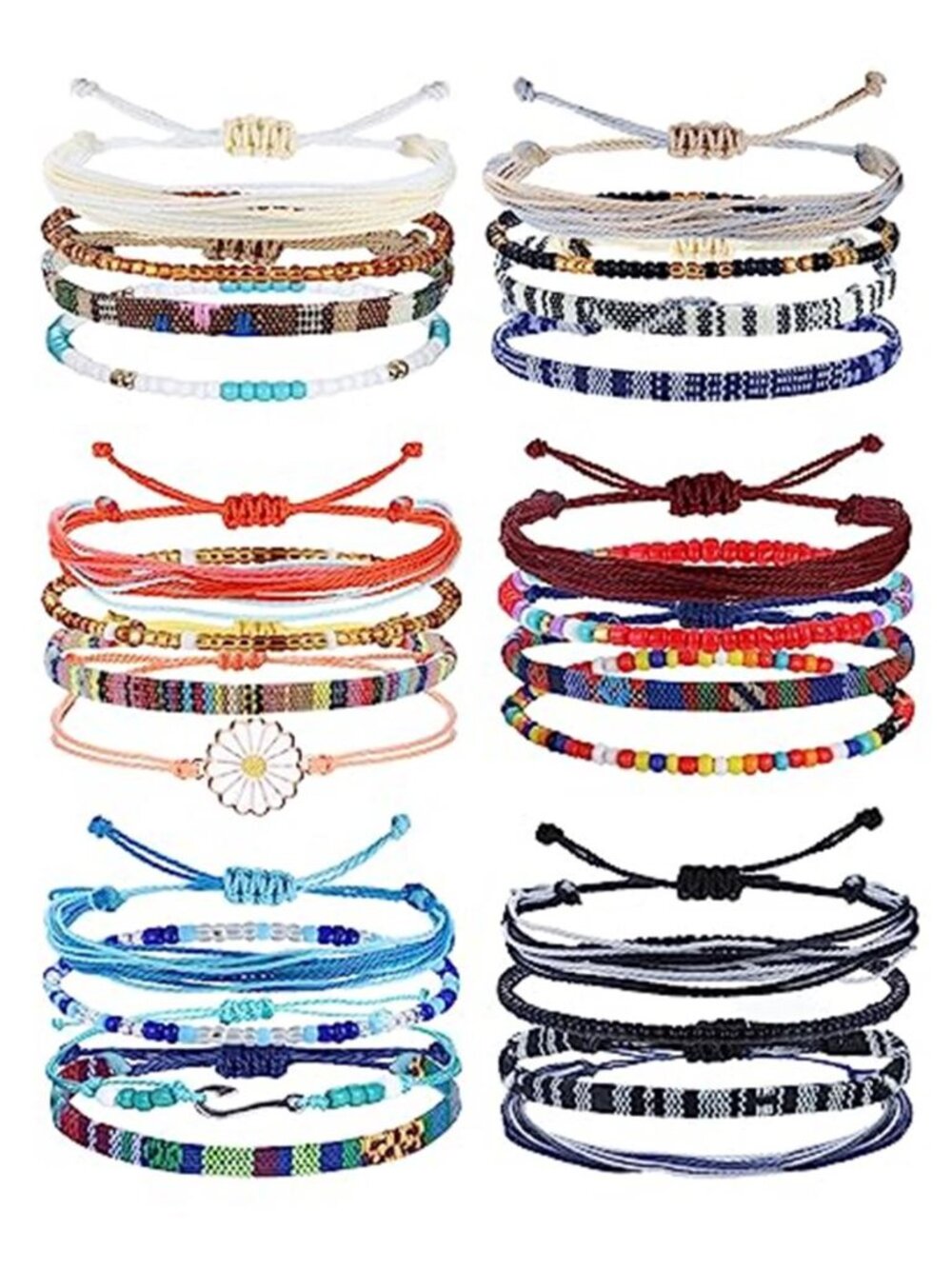 Womens Boho Friendship Bracelet Anklet Set Adjustable Waterproof Braided Beaded